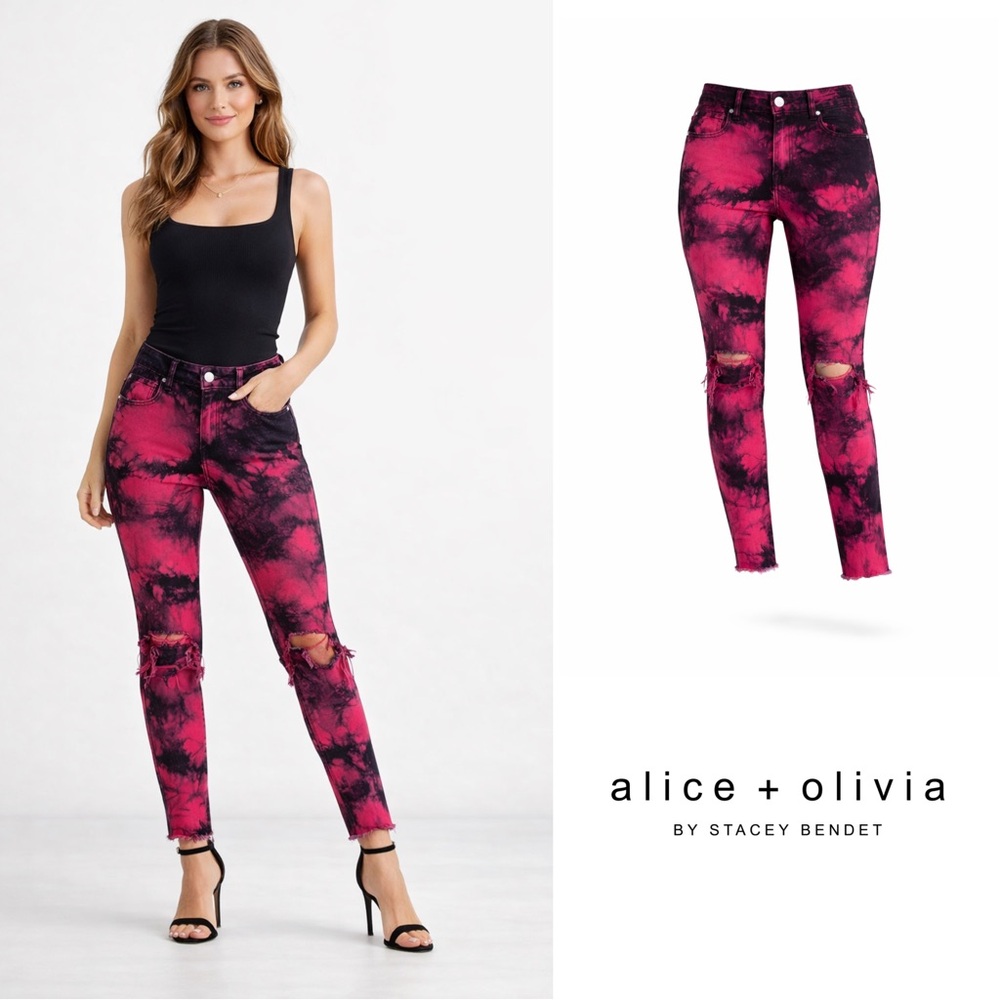NEW Alice Olivia GENEVIEVE TIE DYE DISTRESSED BAGGY JEANS